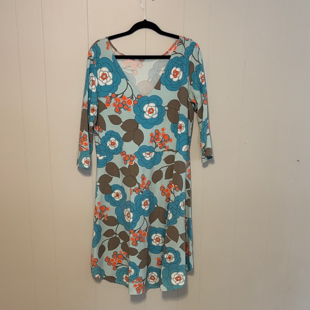 Floral Long Sleeve Dress - Blue and Brown